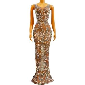 Rhinestone Mesh Elegant Dress - image 1